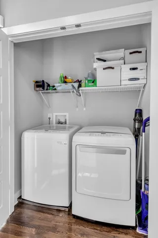 a utility room with dryer and washer
