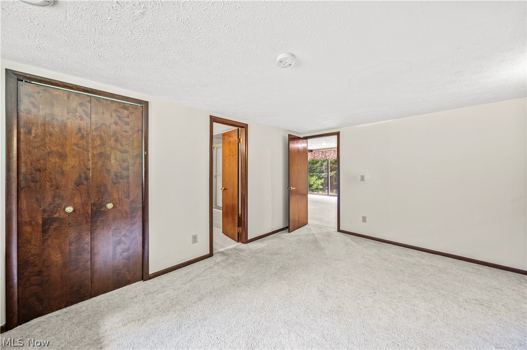 12200 Caves Road Chesterland, OH 44026 - Photo 20 of 43 Unfurnished bedroom featuring a closet, a textured ceiling, carpet floors, and ensuite bath
