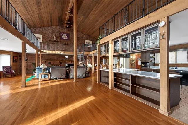 a view of a building with sitting area