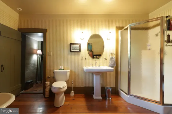 a bathroom with a toilet a sink and mirror