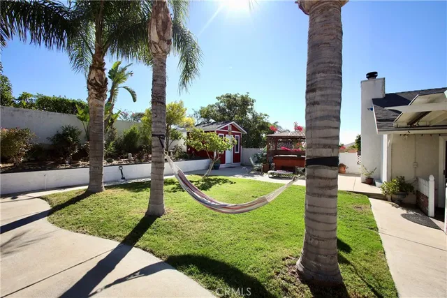 a view of a park with palm trees