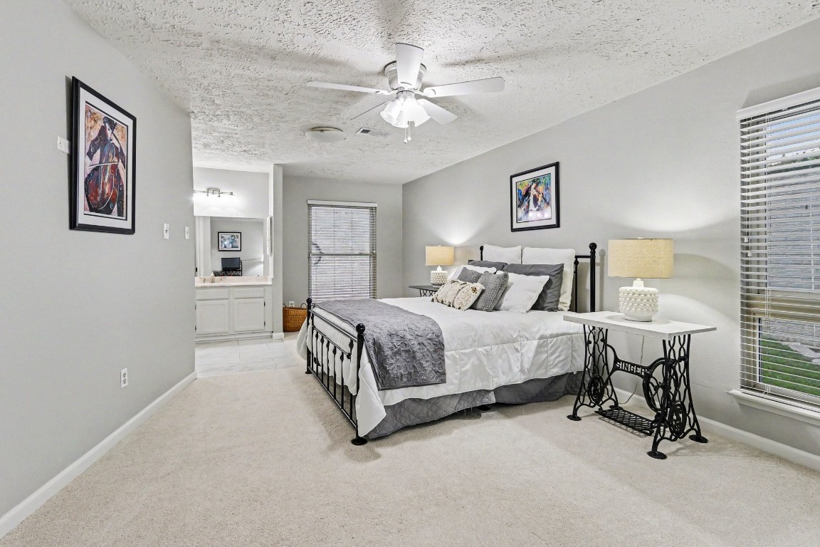 8327 Spring Wind Drive Houston, TX 77040 - Photo 13 of 30 Oversized primary bedroom with new carpeting and en-suite bath