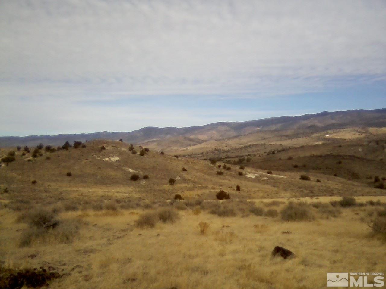 a view of a field with mountains in the background