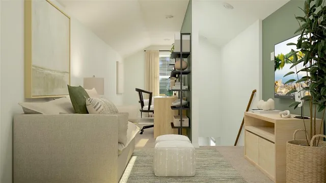 a work room with furniture and wooden floor