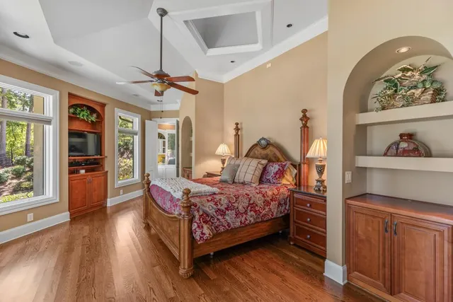 a view of a lake with a mountain in the background