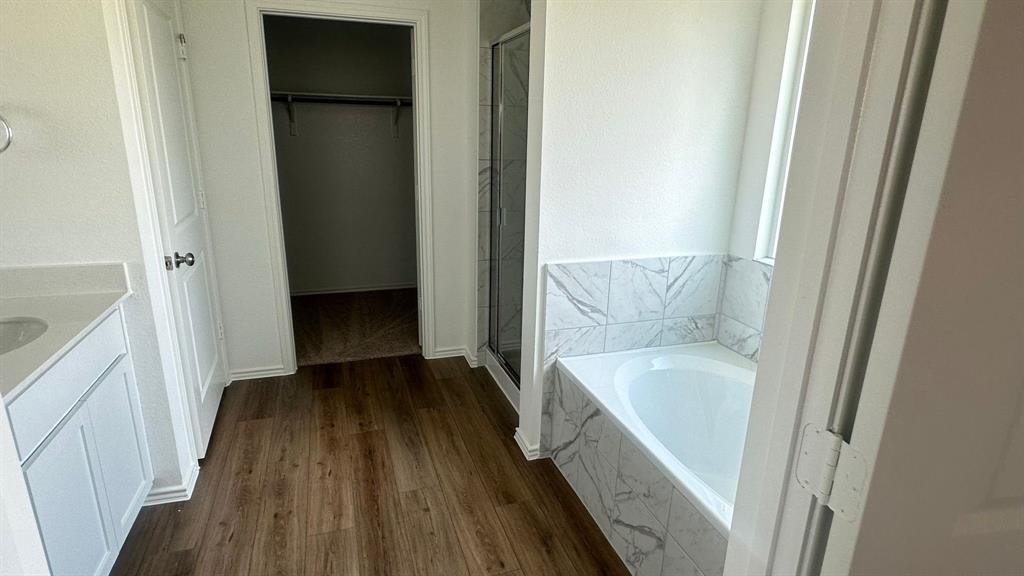 192 Rodney Boat Road Kyle, TX 78640 - Photo 10 of 38 Hardwood floors and crisp white finishes create a relaxing bathing environment.