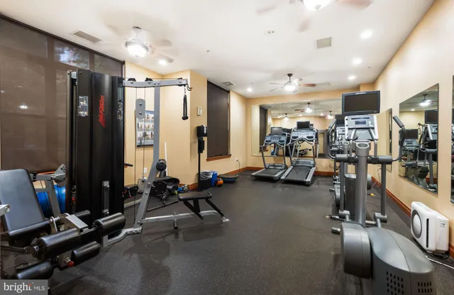 a view of a room with gym equipment