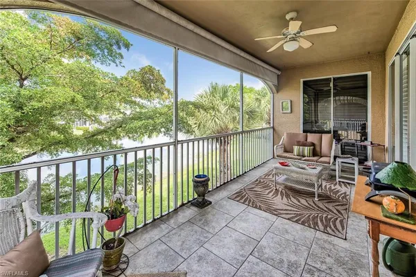 a balcony with furniture