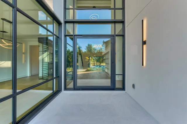 a view of a glass door with glass door