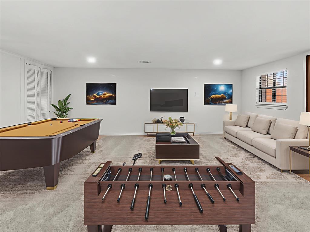 521 South Main Street Dawson, TX 76639 - Photo 8 of 19 Media room/2nd living room with light carpet, billiards table, and recessed lighting