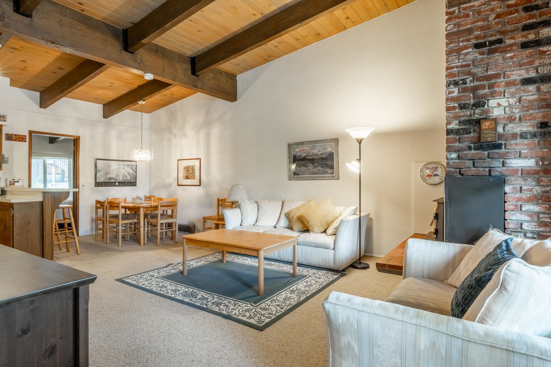 50 Hidden Valley Road, Unit 17 Mammoth Lakes, CA 93546 - Photo 5 of 40 Vaulted wood-paneled ceiling with exposed beams