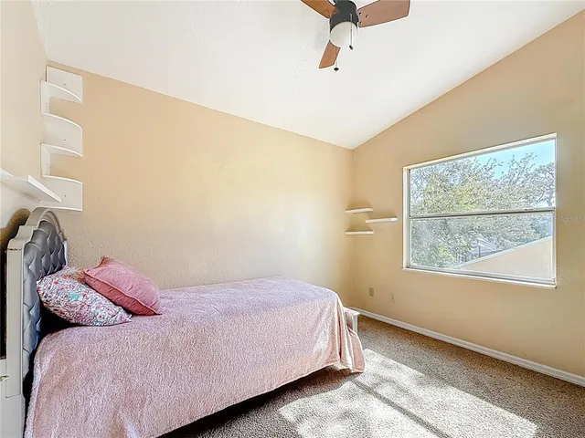 a view of a big room with closet and a ceiling fan