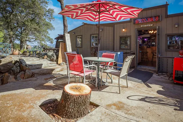 a view of park with large trees