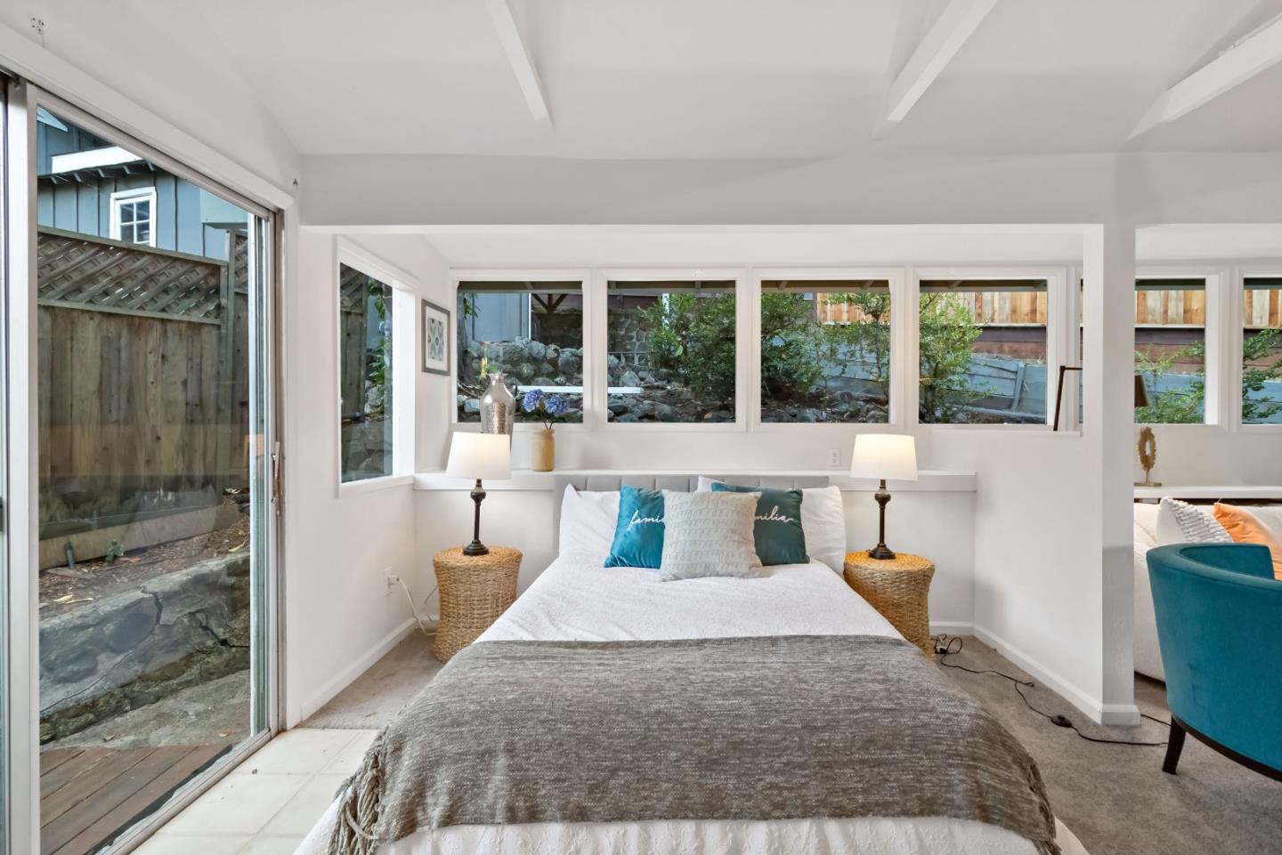 1019 Los Trancos Road Portola Valley, CA 94028 - Photo 51 of 63 a view of a bedroom with a bed and wooden floor
