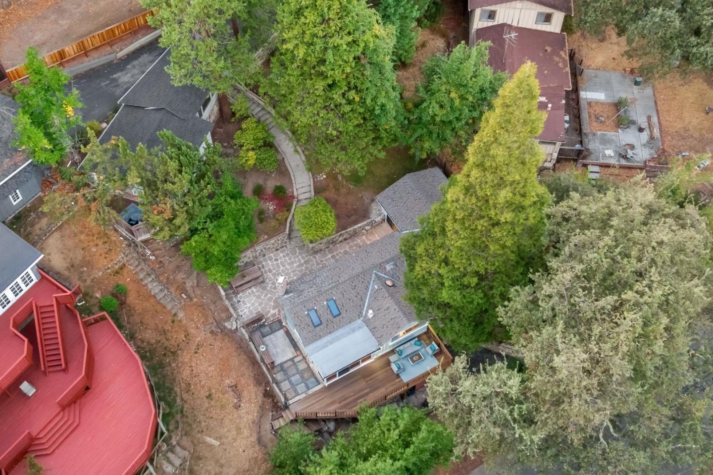 1019 Los Trancos Road Portola Valley, CA 94028 - Photo 61 of 63 an aerial view of a house with a yard and garden