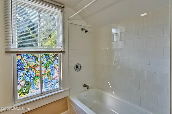 a bathroom with a window