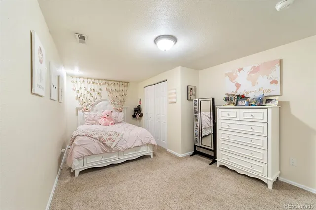 a bedroom with a bed and a walk in closet