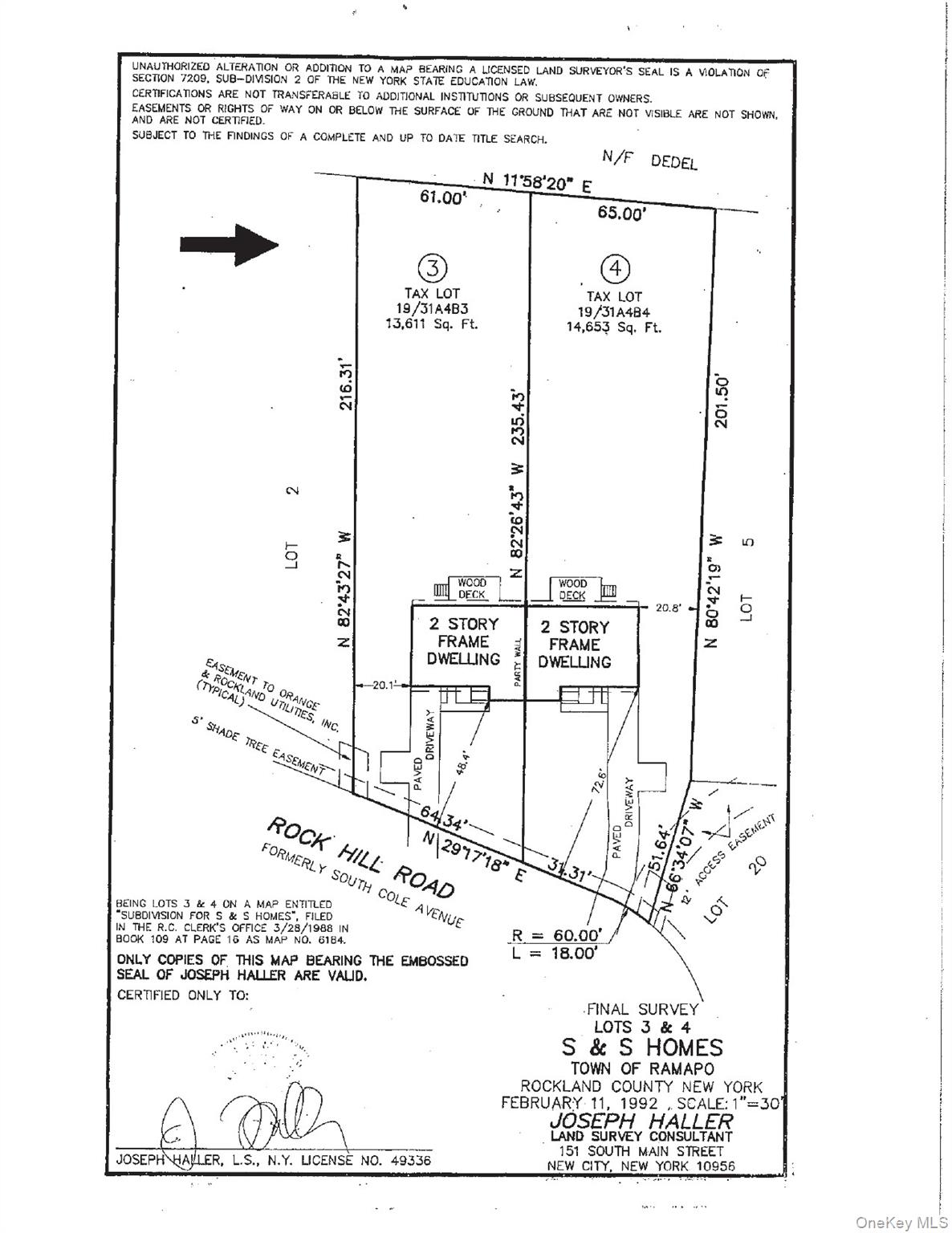 113 Rock Hill Road Spring Valley, NY 10977 - Photo 14 of 14 Final Survey. Providing property lines, dimensions, and structural details for the property