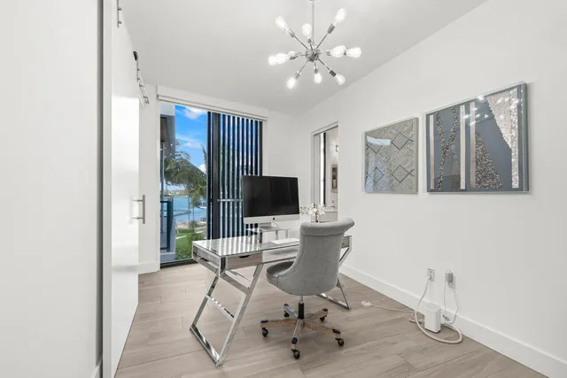 a workspace with furniture and a flat screen tv