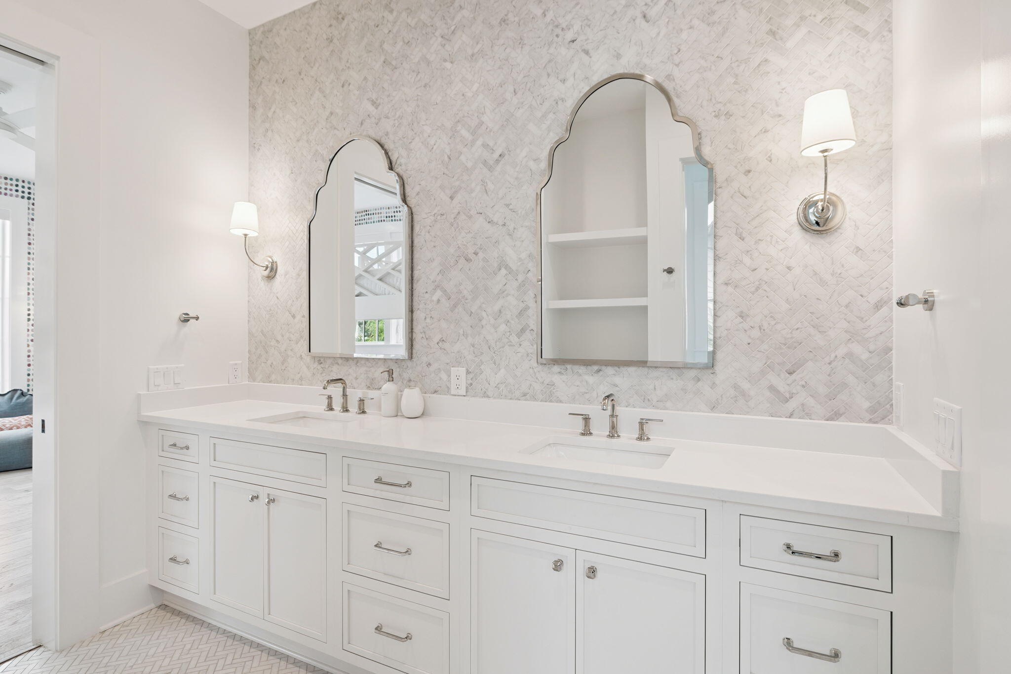8978 East County Highway Inlet Beach, FL 32461 - Photo 38 of 118 a bathroom with a double vanity sink and a mirror