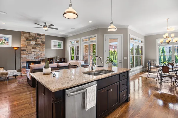 a kitchen with lots of counter top space