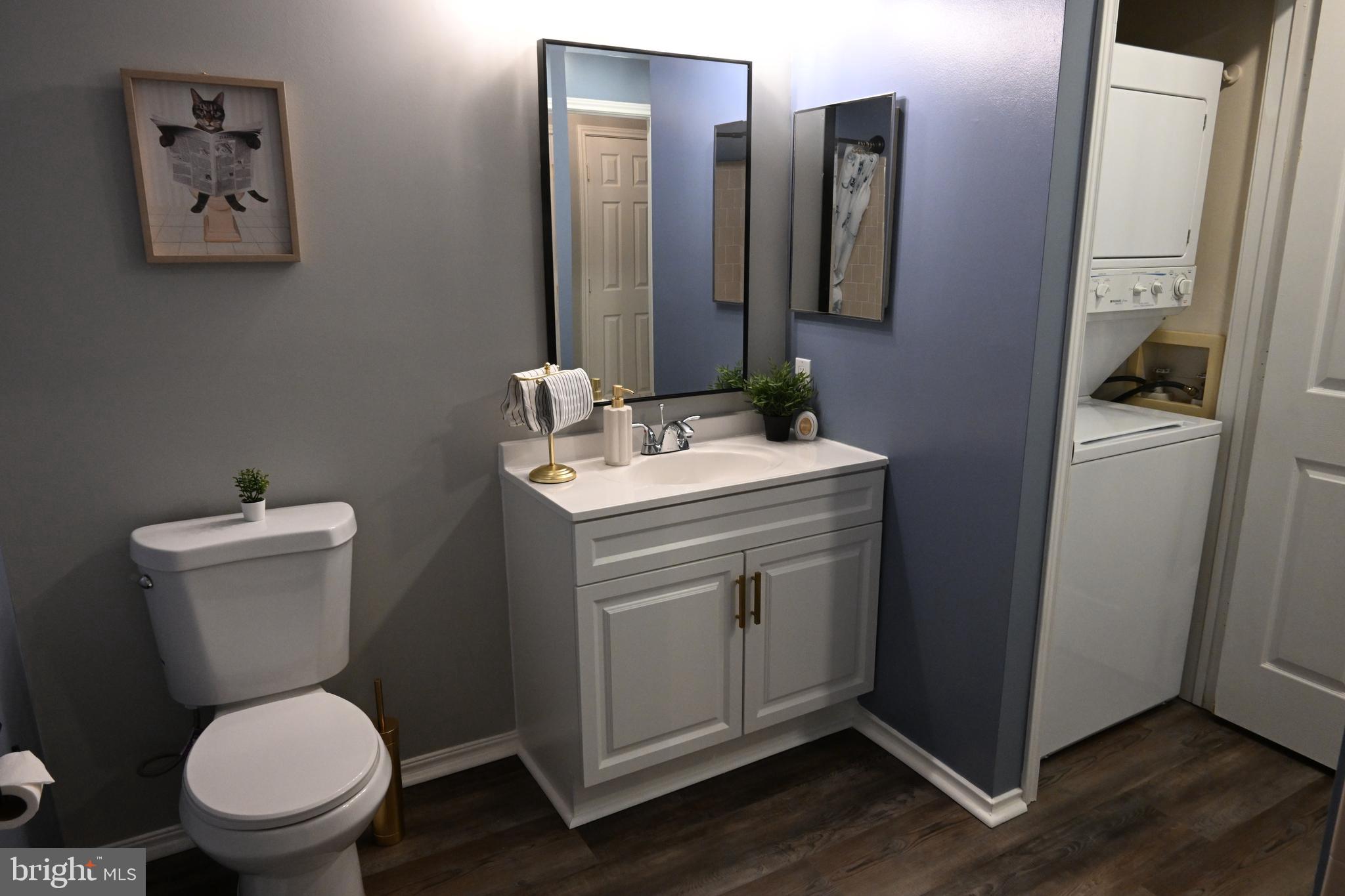 20965 Timber Ridge Terrace, Unit 304 Ashburn, VA 20147 - Photo 45 of 61 a bathroom with a toilet sink vanity and mirror