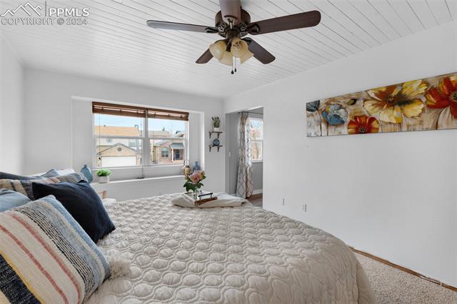 7803 Swiftrun Road Colorado Springs, CO 80920 - Photo 16 of 41 Bedroom with ceiling fan and carpet