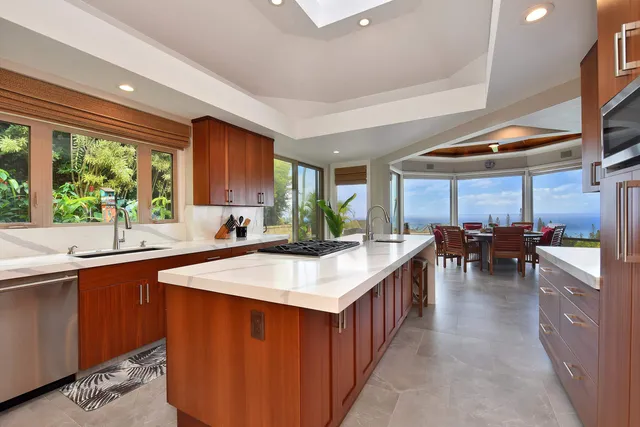 a kitchen with lots of counter top space