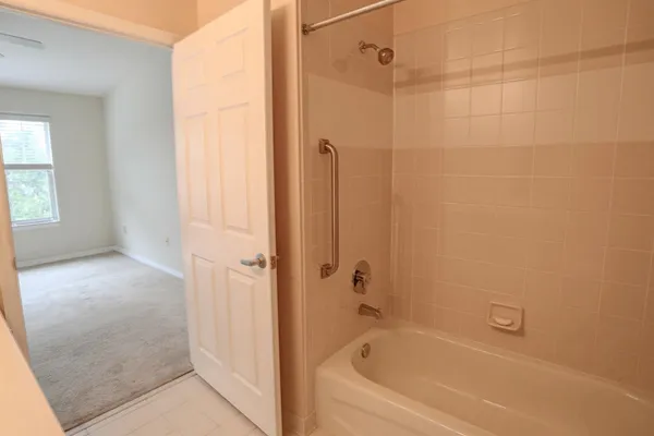 a bathroom with a bathtub