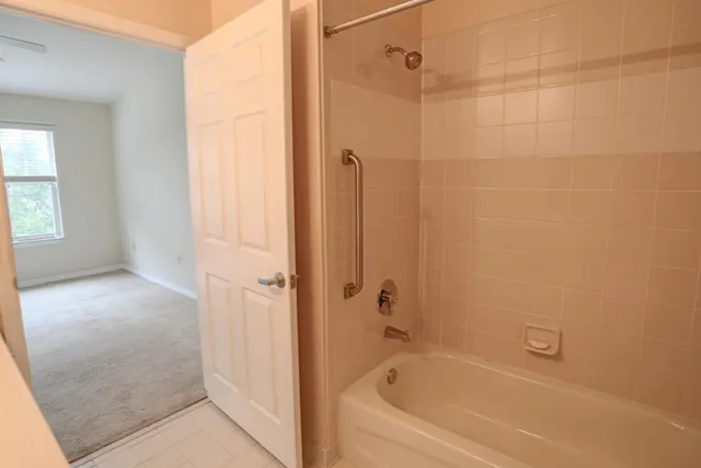 a bathroom with a bathtub