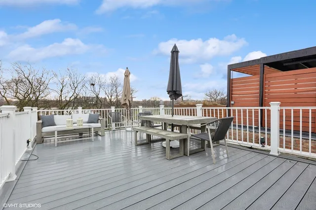 a view of a terrace with seating area