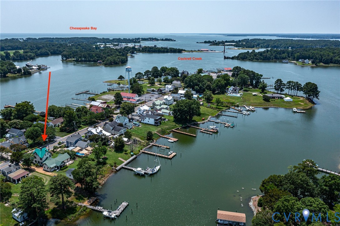 618 Main Street Reedville, VA 22539 - Photo 46 of 54 Aerial perspective of a waterfront community with