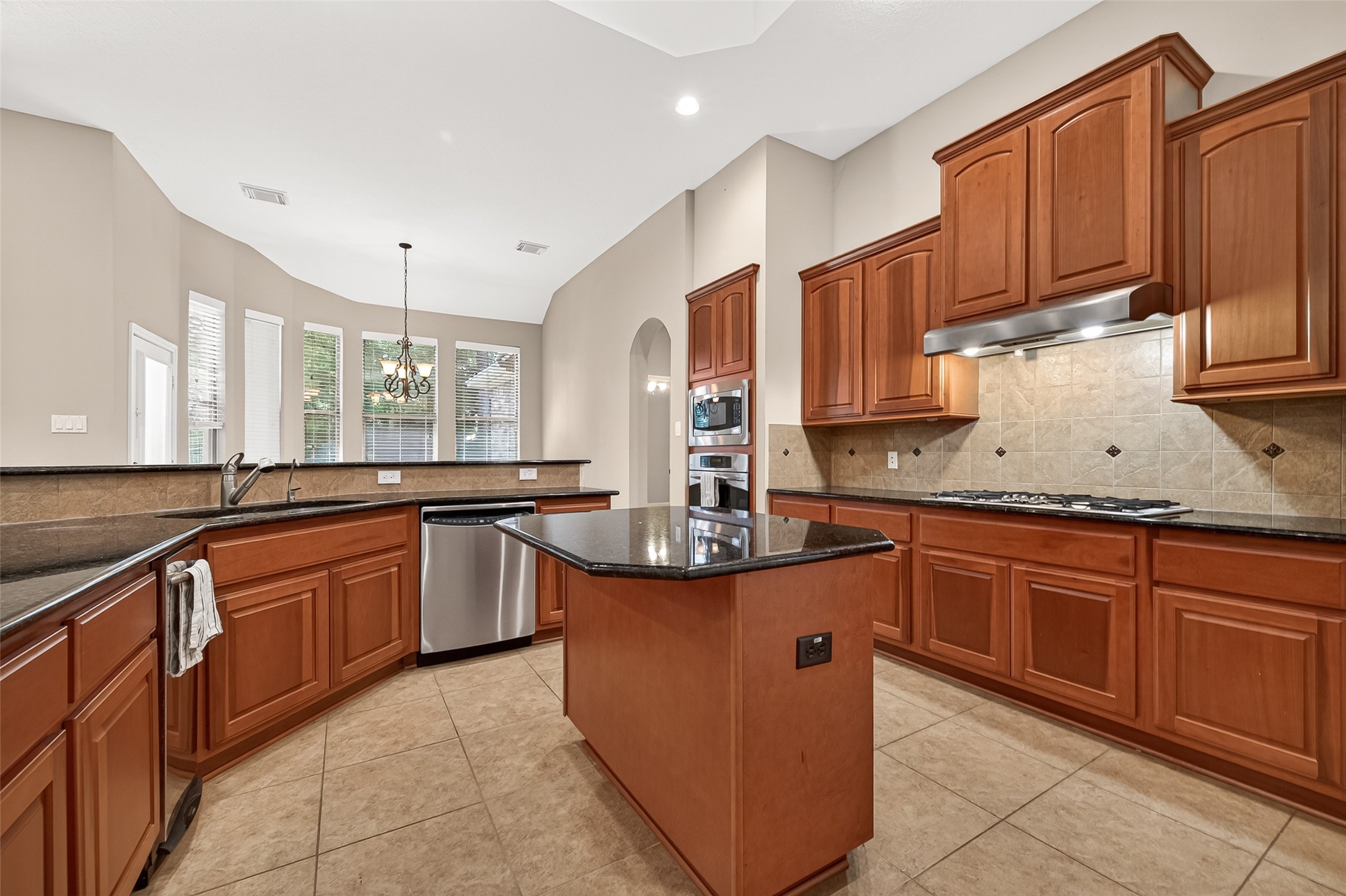 2310 Spring Lake Park Lane Spring, TX 77386 - Photo 21 of 47 a kitchen with stainless steel appliances granite countertop a sink counter space cabinets and a stove