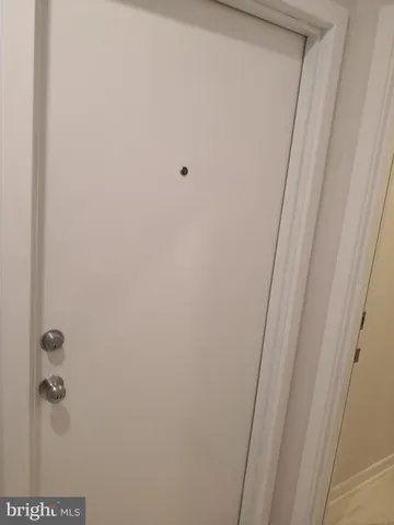 a view of a closet with a wooden door