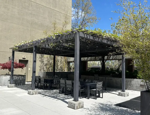 a view of a park with slide