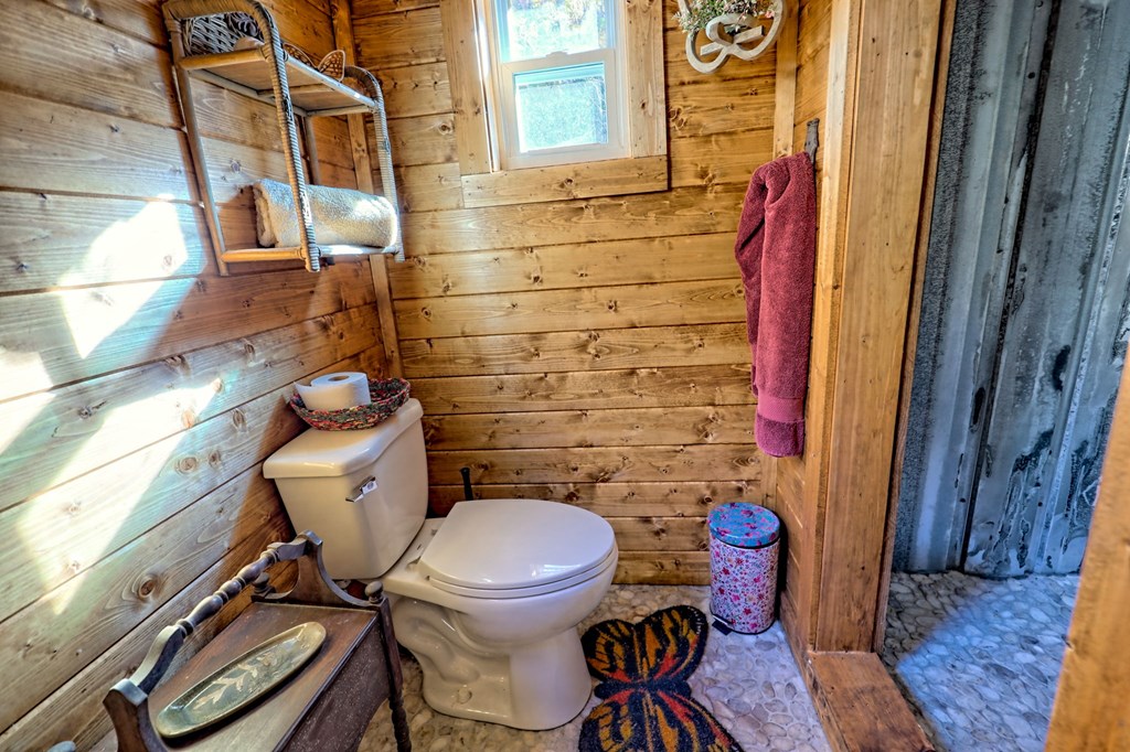 1307 Clear Creek Road Hayesville, NC 28904 - Photo 21 of 65 a white toilet sitting next to a wooden cabinet