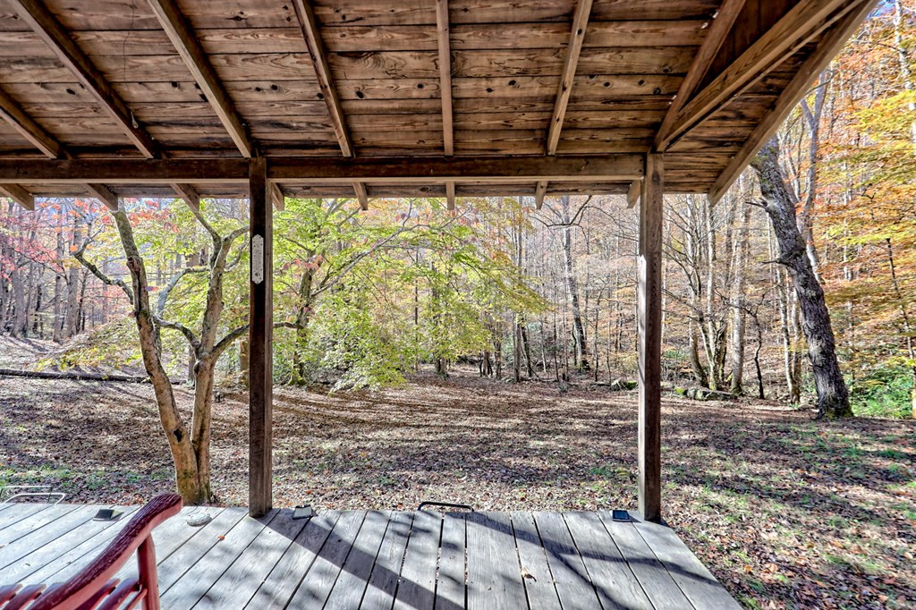 1307 Clear Creek Road Hayesville, NC 28904 - Photo 36 of 65 a view of a backyard with wooden fence and large trees