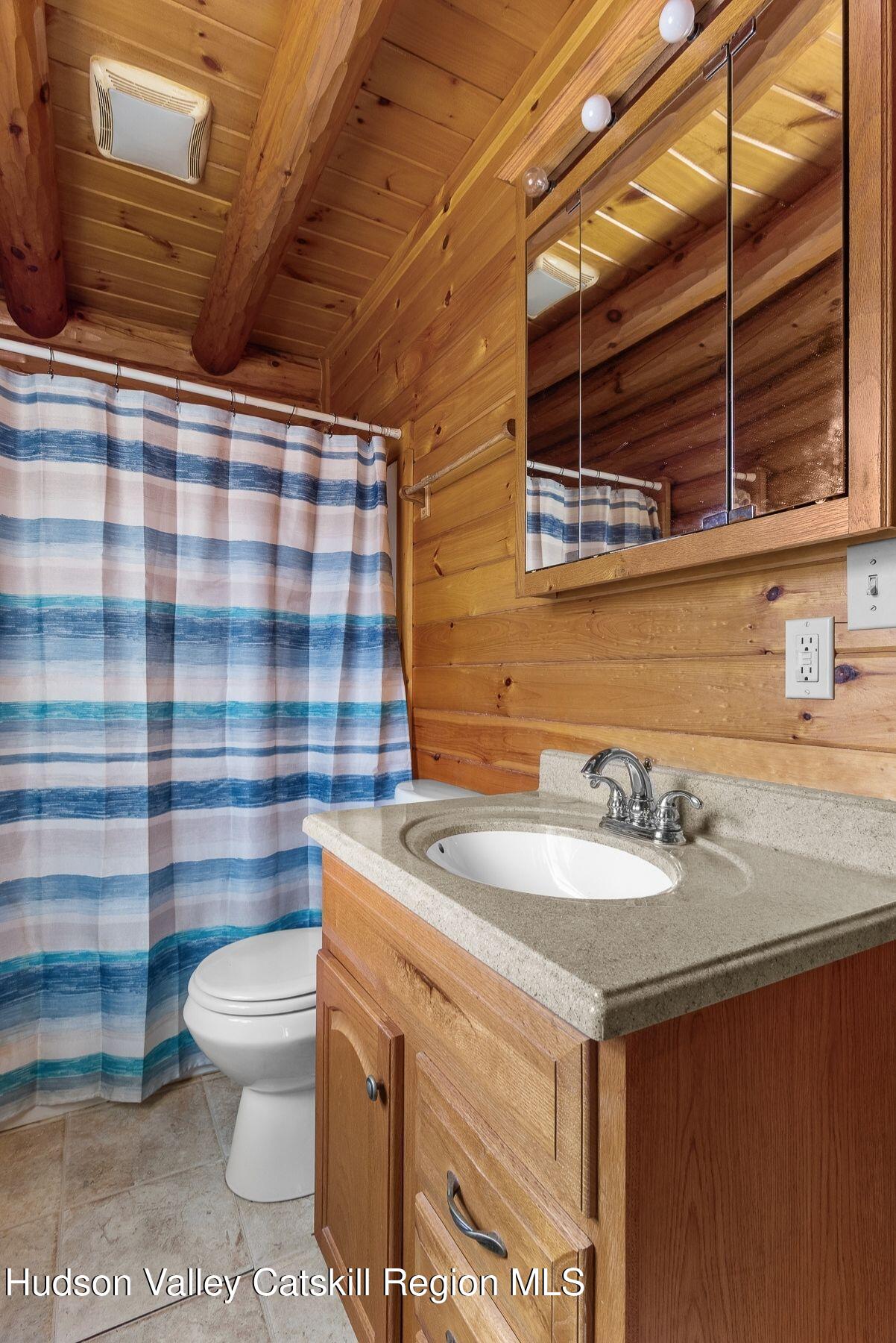 281 Turk Hollow Road Fleischmanns, NY 12430 - Photo 17 of 30 a bathroom with a sink toilet vanity and shower