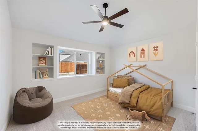 a bedroom with a bed and a couch