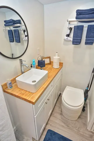 a bathroom with a bathtub