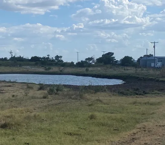 a view of a lake with houses in the back