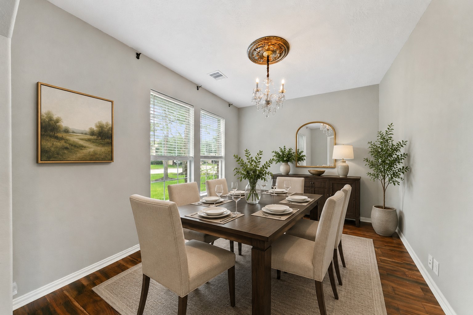 9438 Emerald Lakes Drive Rosharon, TX 77583 - Photo 2 of 36 a view of a dining room with furniture window and wooden floor