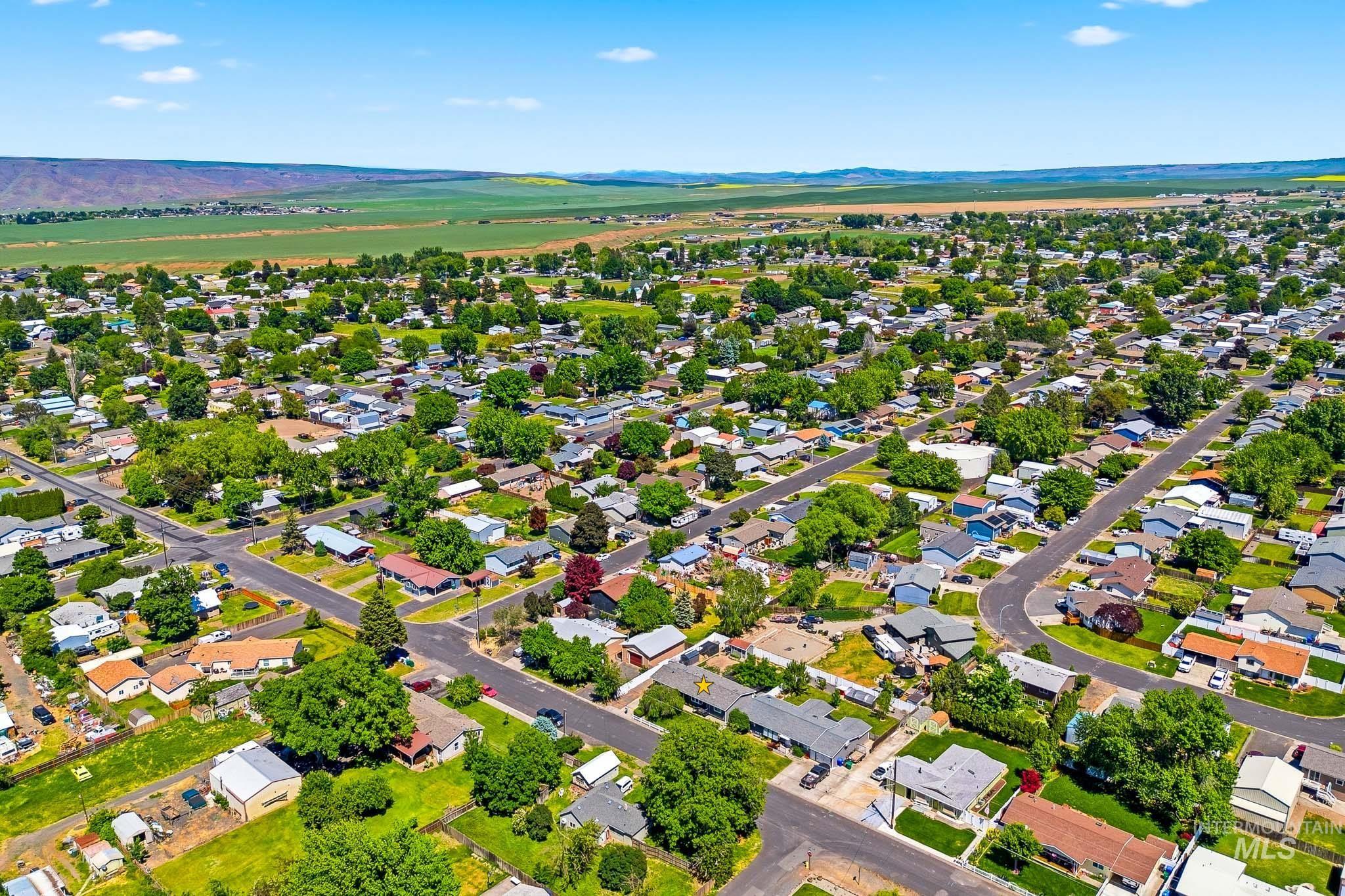 3715 18th Street Lewiston, ID 83501 - Photo 26 of 30 Expansive aerial perspective showcasing a residential neighborhood with numerous single-story homes, mature green trees, and paved roads