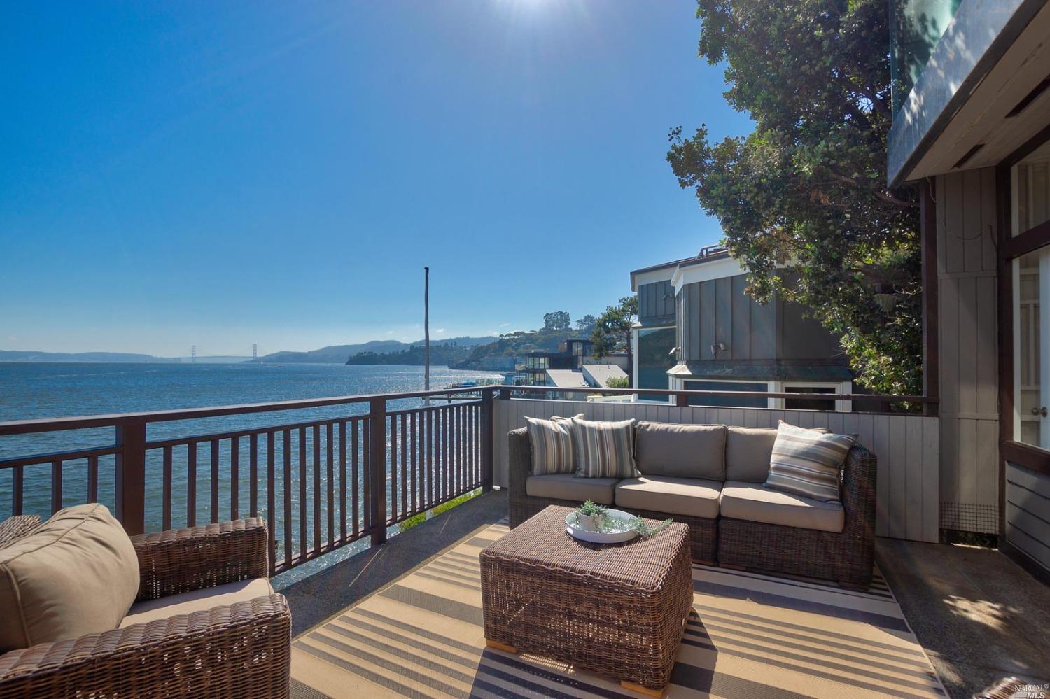 a balcony with furniture