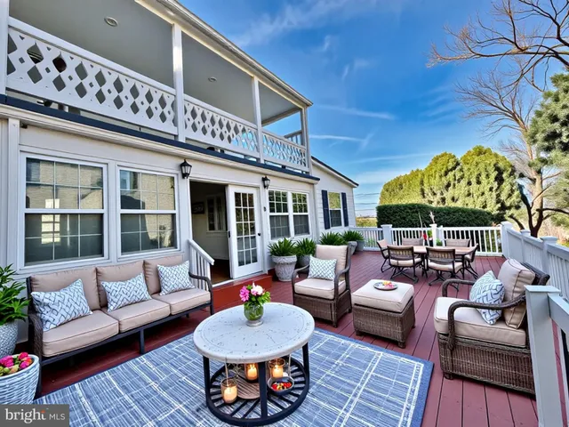 a porch with wooden floor and fence