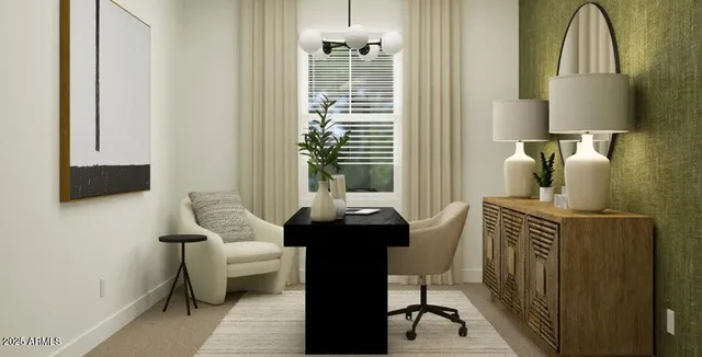 a living room with furniture and potted plant