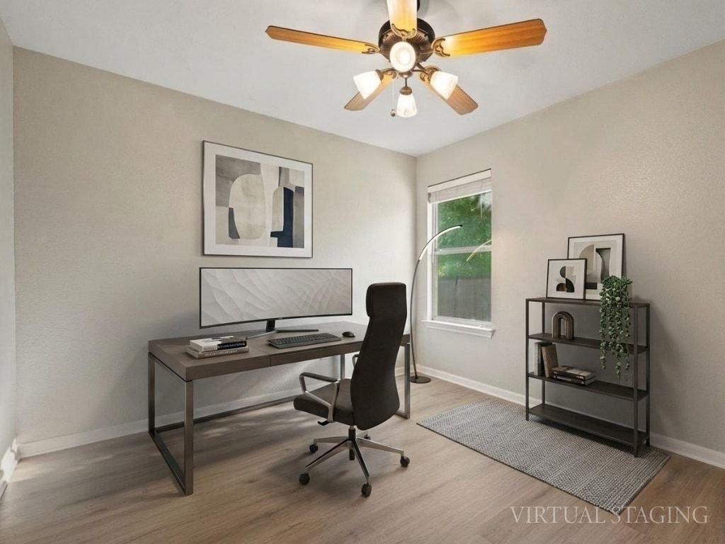 1201 Ridgewood Drive Leander, TX 78641 - Photo 22 of 29 Home office with light wood-type flooring and a ceiling fan