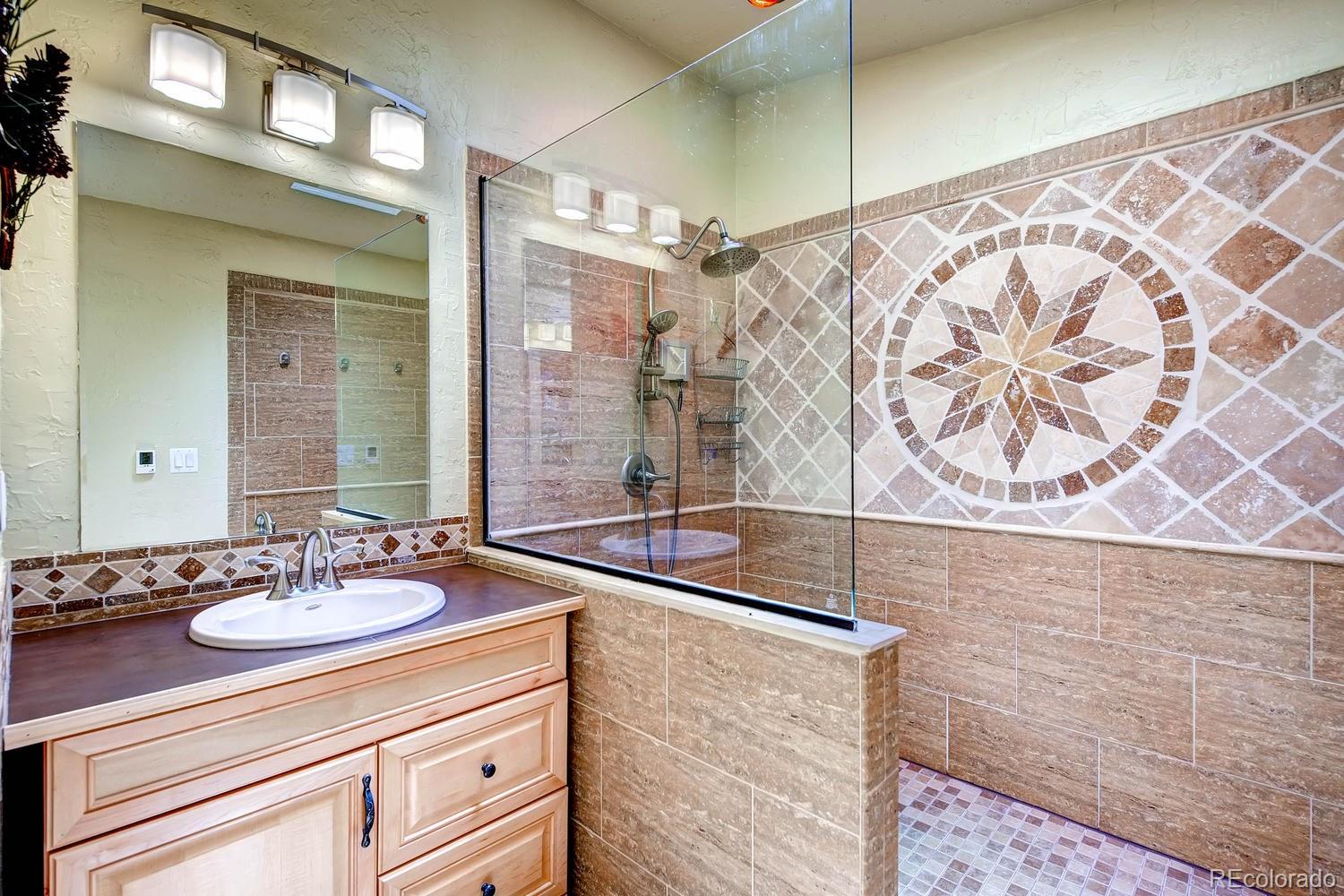 8045 Native Dancer Trail Evergreen, CO 80439 - Photo 15 of 29 a bathroom with a sink and a mirror