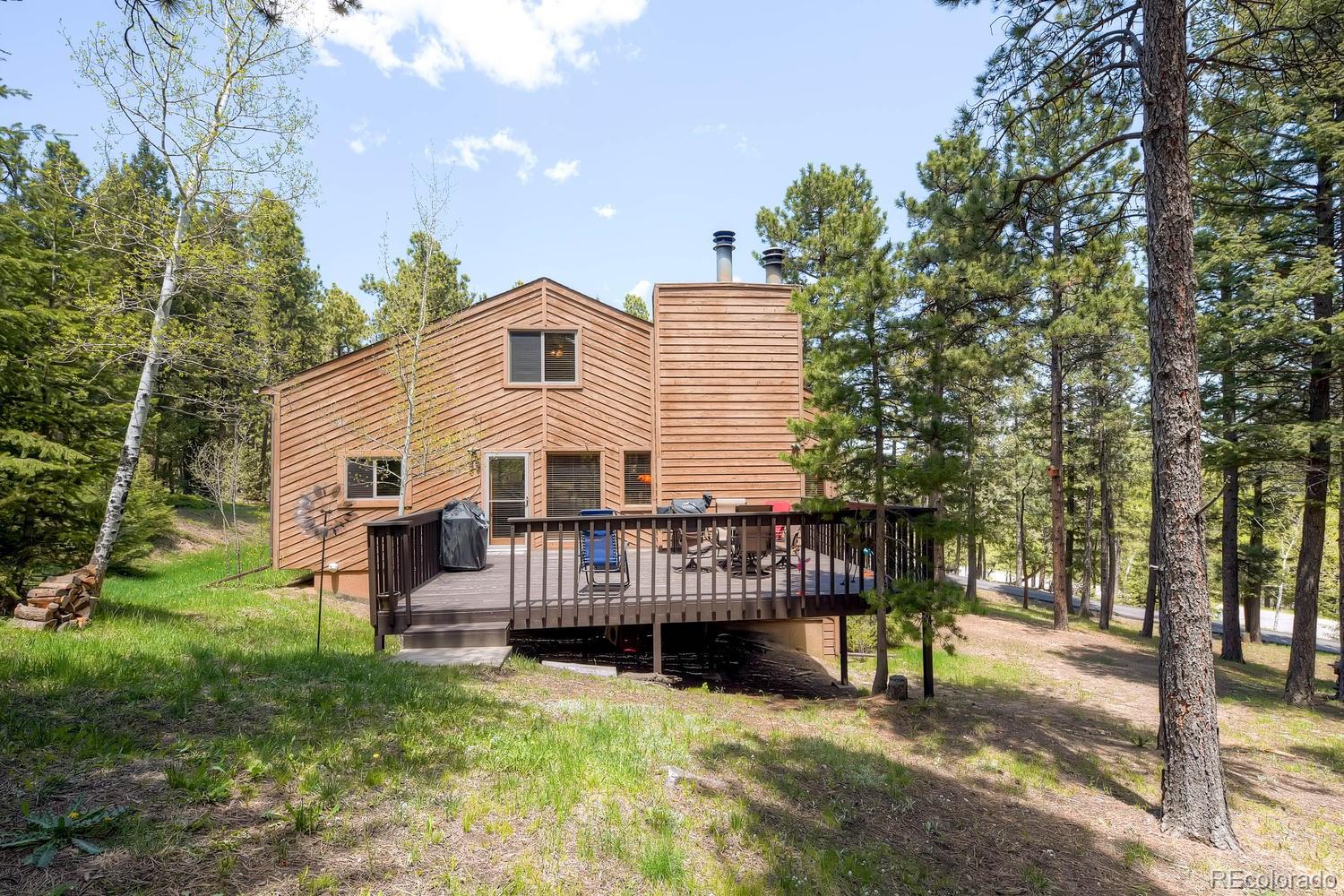 8045 Native Dancer Trail Evergreen, CO 80439 - Photo 28 of 29 a view of backyard with deck and outdoor seating