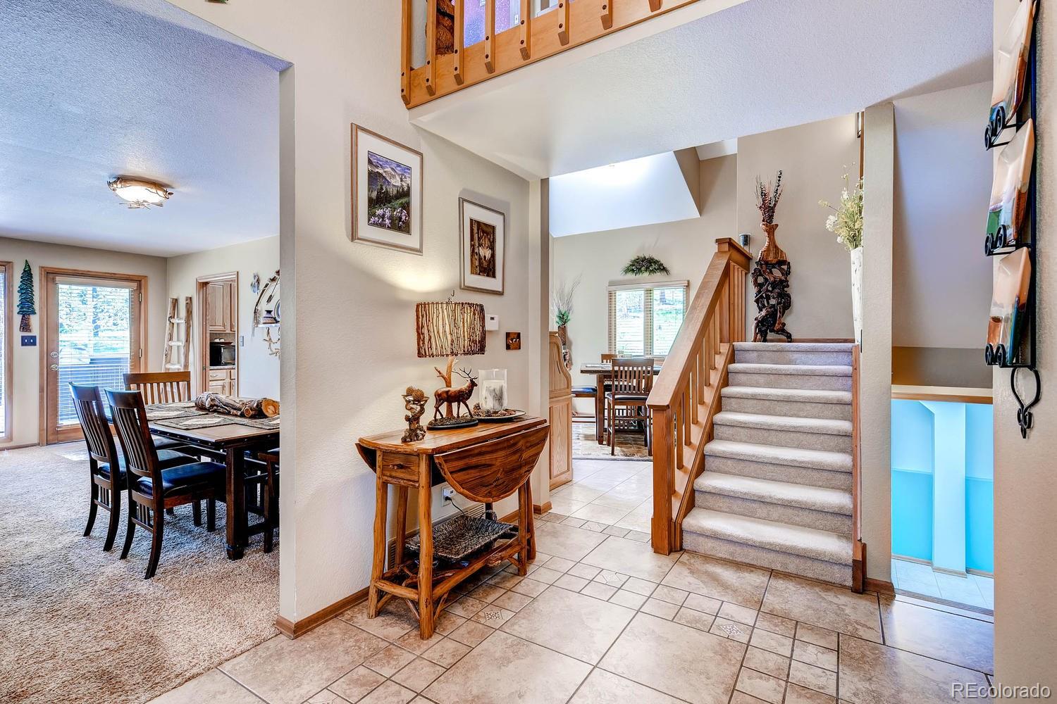 8045 Native Dancer Trail Evergreen, CO 80439 - Photo 5 of 29 a view of a livingroom with furniture and stairs